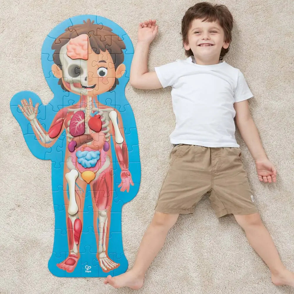 Körperpuzzle aus Holz: Jungenfigur mit Organen, großes Standmotiv