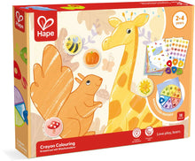 Crayon Colouring set box with giraffe and mouse illustrations, ages 2–4