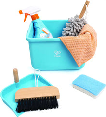 CLEAN UP BUCKET SET: blue bucket with brush, sponge, and microfiber cloth