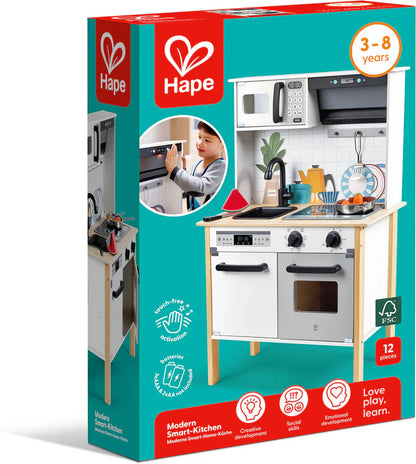 Modern Smart-Kitchen Spielküche, Box mit Angabe 3–8 Jahre und 12 Zubehörteilen