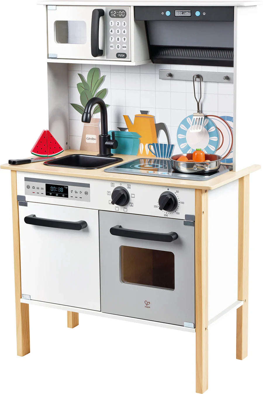 Modern Smart-Kitchen Spielküche, Frontansicht mit Spüle, Herd und Backofen