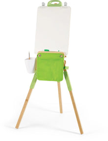Portable bamboo easel mit grünem Einschubfach, weißer Tafel und Becherhalter