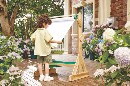 OUTDOOR ART EASEL Holzstaffelei mit seitlichen Haken und ausziehbarer Zeichenrolle