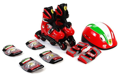 Kids inline skate combo set with red helmet, red/black skates and protective pads