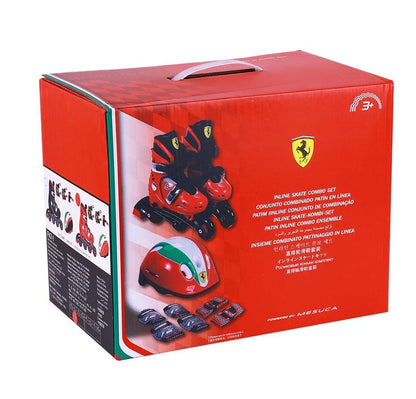 Kids inline skate combo set box with Ferrari red graphics and helmet display