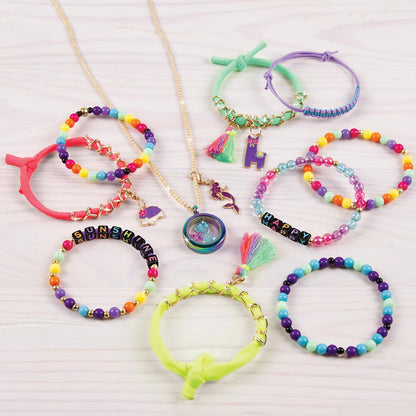 Finished beaded bracelets and necklaces with tassel charms and letter beads