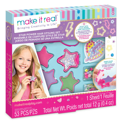 Star Power Hair Styling Set box with star-shaped tools and hair color beads, 53 pcs