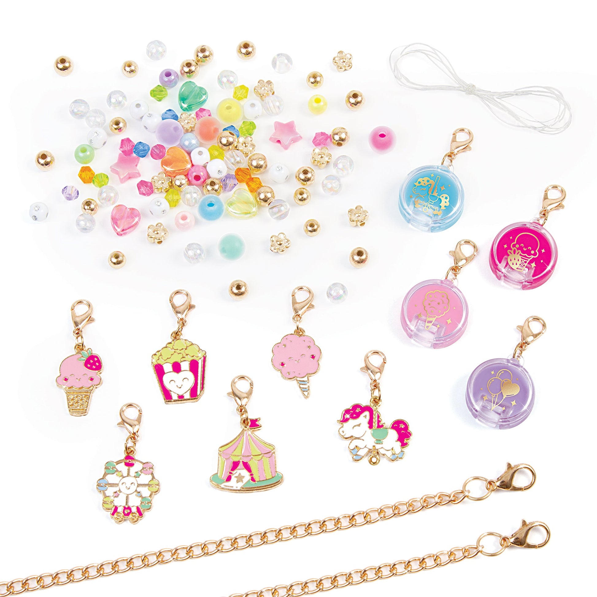 Carnival-Lipgloss-Armbänder mit bunten Anhängern, Kettengliedern und 4 Gloss-Charms