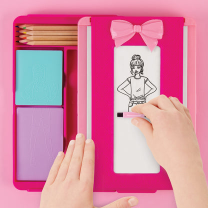 Open Fashion Exchange board with pink bow frame and fashion outline stencil