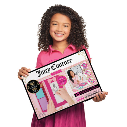 Child holding the Juicy Couture Fashion Exchange box with pink cover art visible