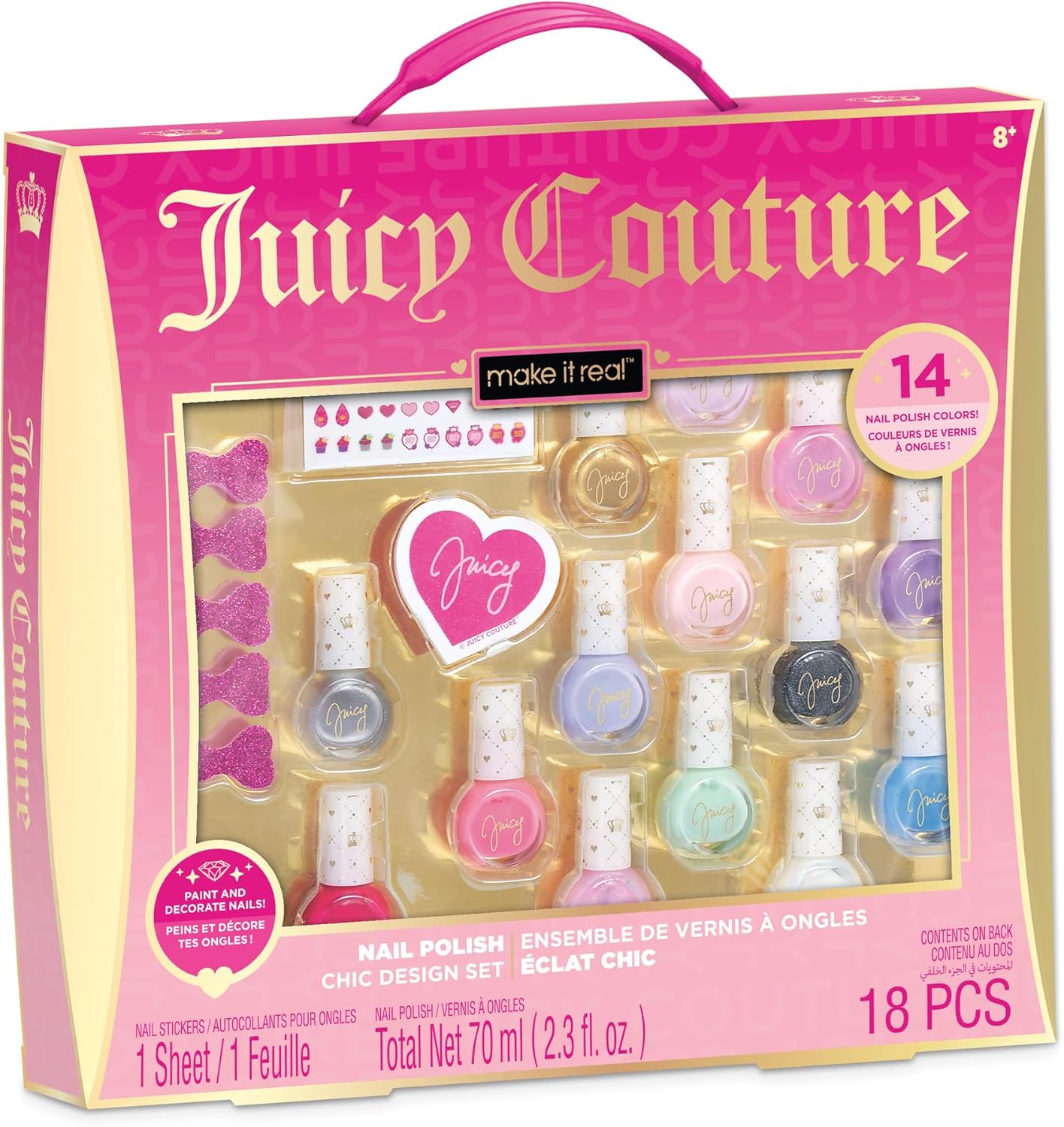 Juicy Couture nail polish chic design set box with 14 nail colors, 18 pieces