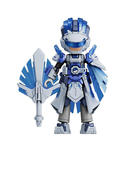 Zhugeliang mech action figure with blue crest, open hand, and chest emblem