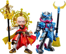 Blue armored action figure holding a trident accessory, Sha Wujing hero figure