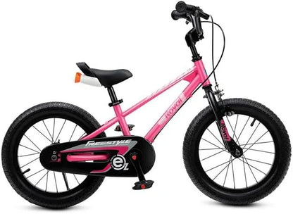 Easy Freestyle 12" bicycle side view: pink frame, black front fork and wheels