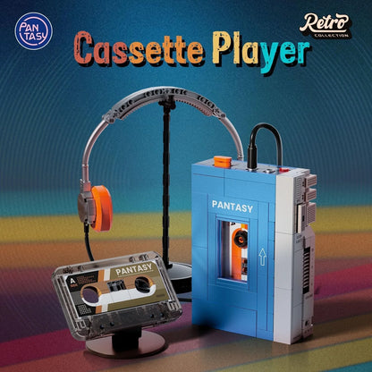 Retro Cassette Player Building Set with Cassettes and Headphones