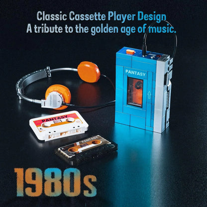 Retro Cassette Player Building Set with Cassettes and Headphones