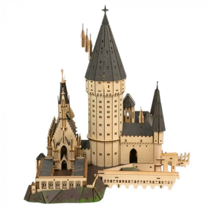 Beige and gray 3D castle diorama model with tall towers and arched entry
