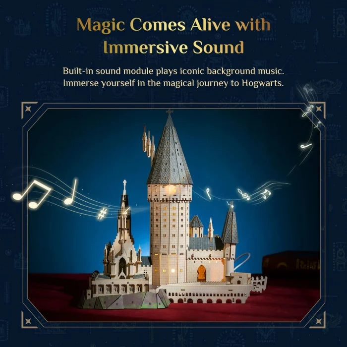3D castle diorama with glowing lights and sound theme musical notes