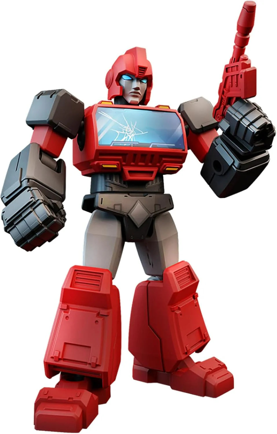 Transformers Galaxy Version 01 Roll Out: roter und weißer Roboter mit LED-Display am Brustfeld