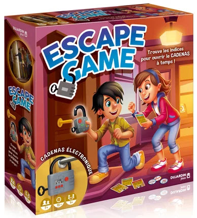 Escape game box with two characters and electronic chain lock theme
