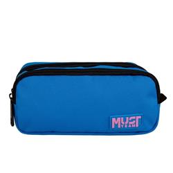 Barrel Pencil Case Must Team Monochrome Blue Light with Pink 2 Compartments