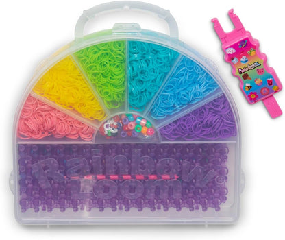 Rainbow loom mega combo set with colorful rubber bands and two pink tools