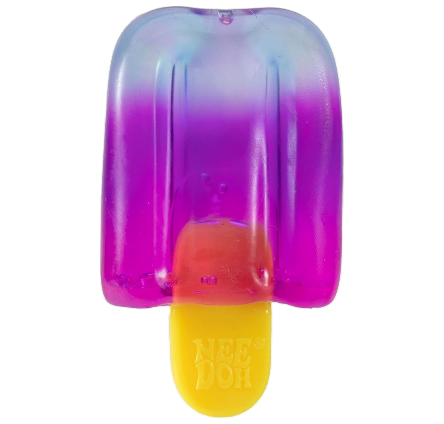 Nice-Sicle squishy popsicle: blue-to-purple translucent top over yellow stick