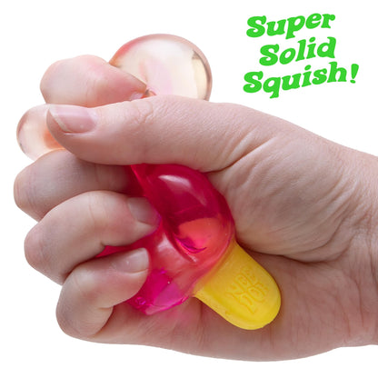 Nice-Sicle squishy popsicle in hand: red-pink body with yellow base