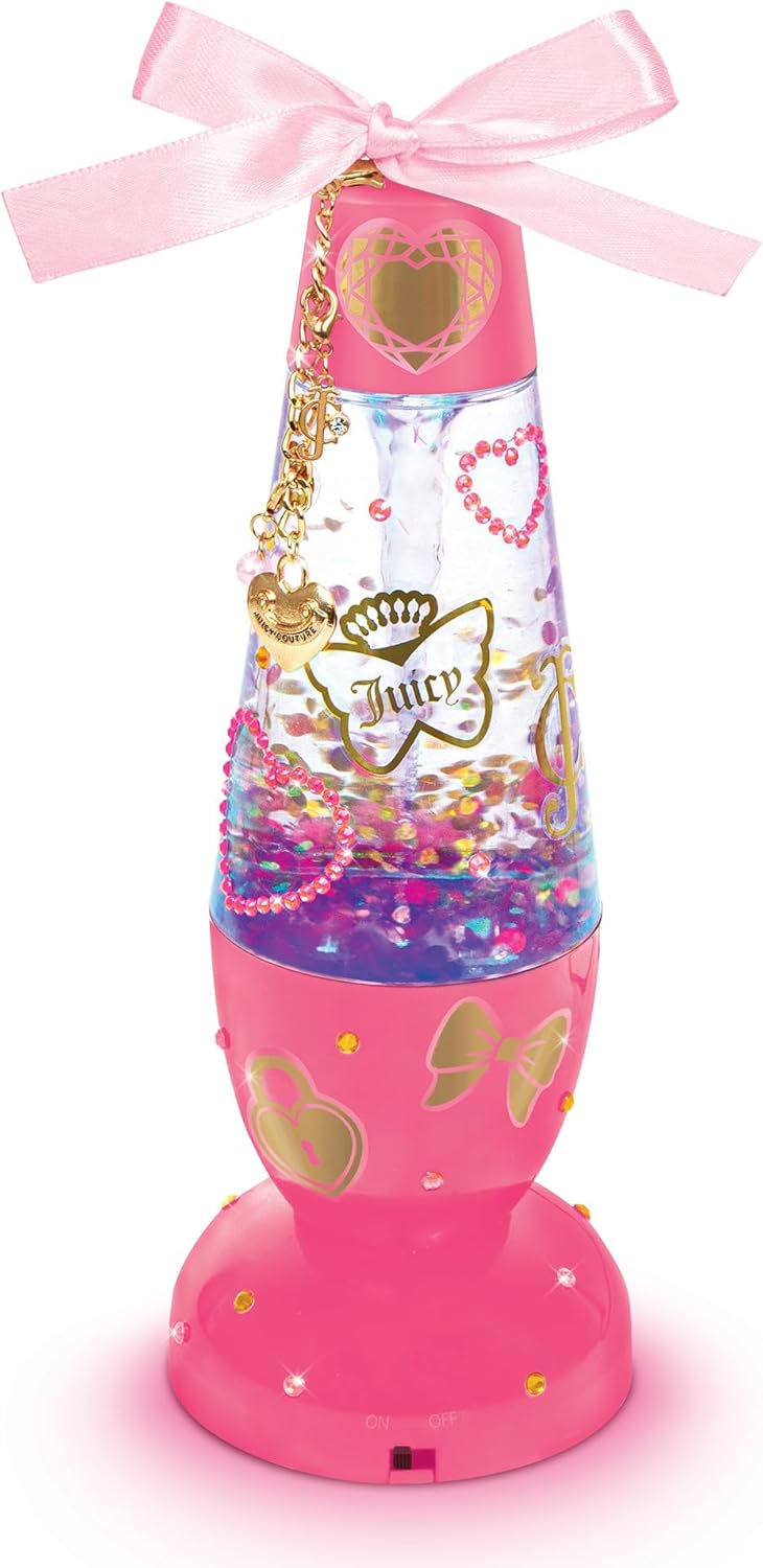 Lámpara LED Dazzling Swirl rosa con lazo, adhesivos de corazones y cadena dorada