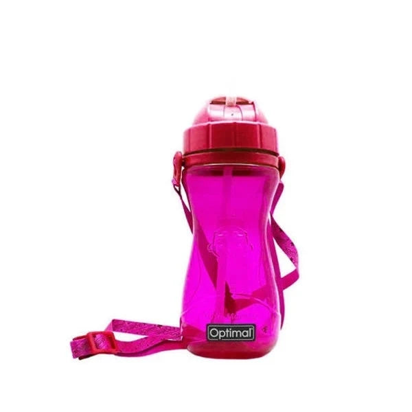 Silicone straw bottle with carry strap, pink, clear flip lid; Optimal logo