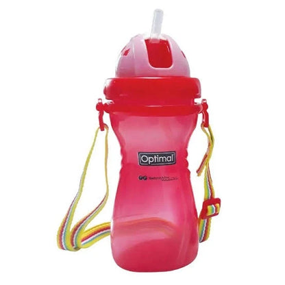 Wide-neck silicone straw bottle, red with sippy spout and side carry straps