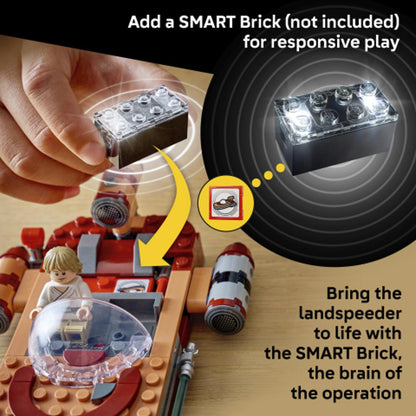 Clear SMART brick being inserted into a Landspeeder playset for responsive control