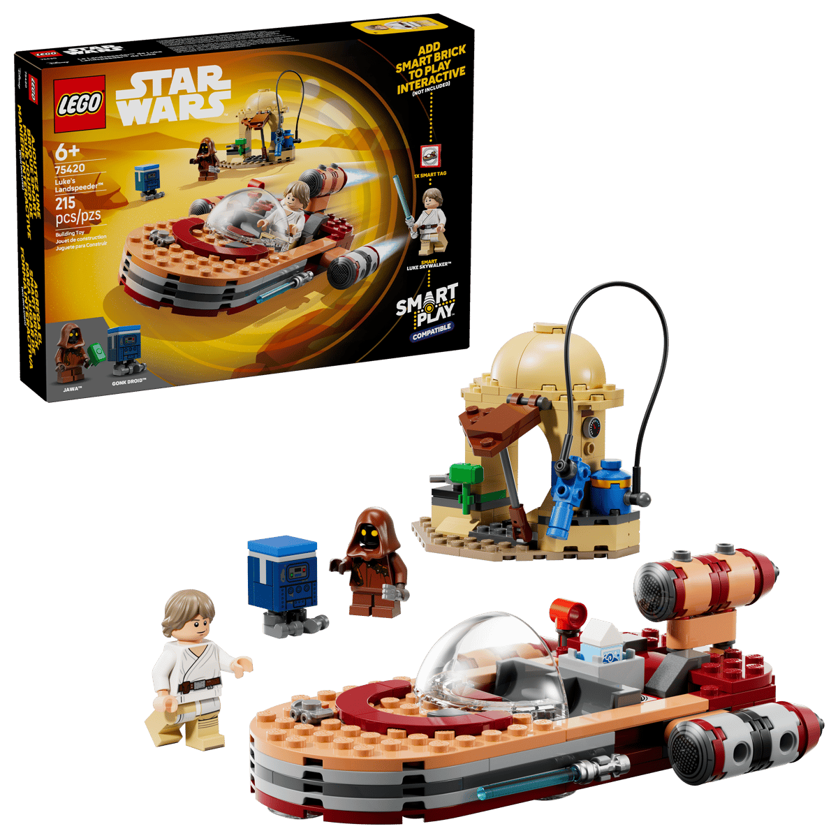 Landspeeder set box and model with Luke, Jawa, and Gonk Droid figures