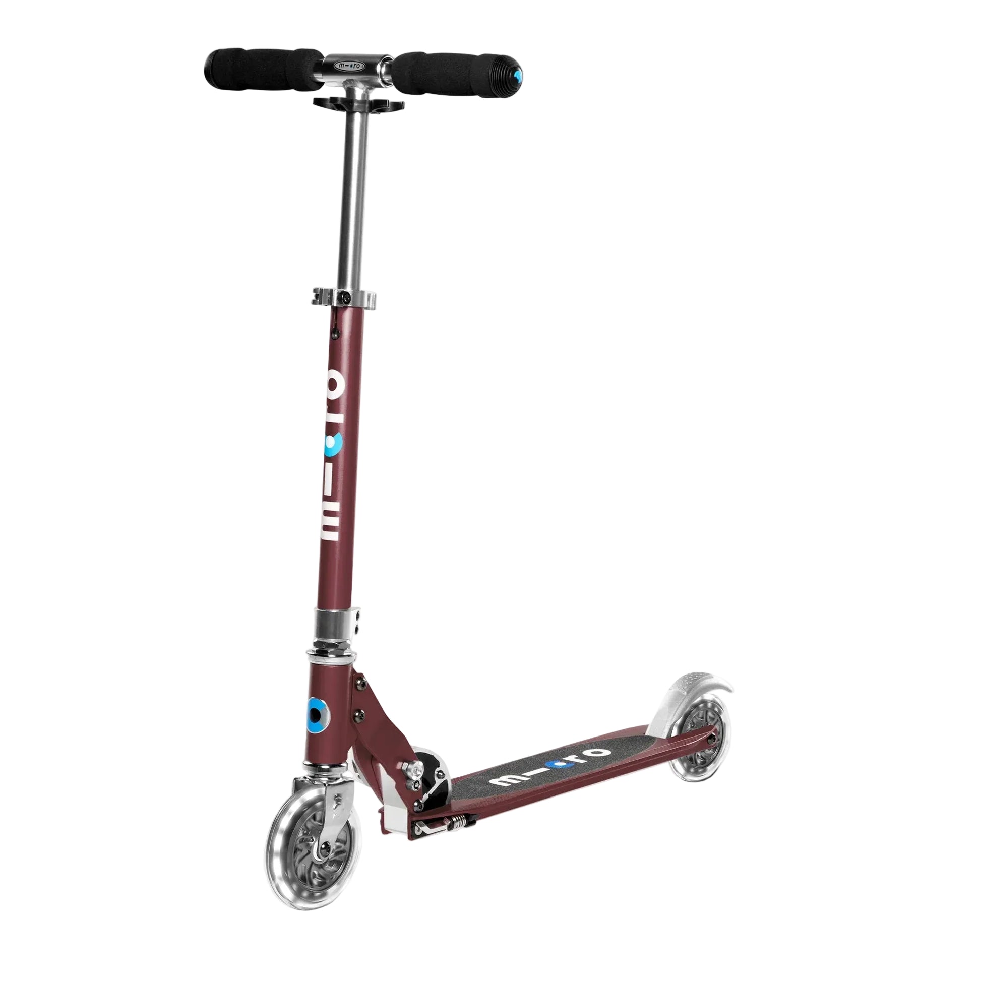 Sprite LED Autumn Red kick scooter, black grips, front wheel and rear kick deck