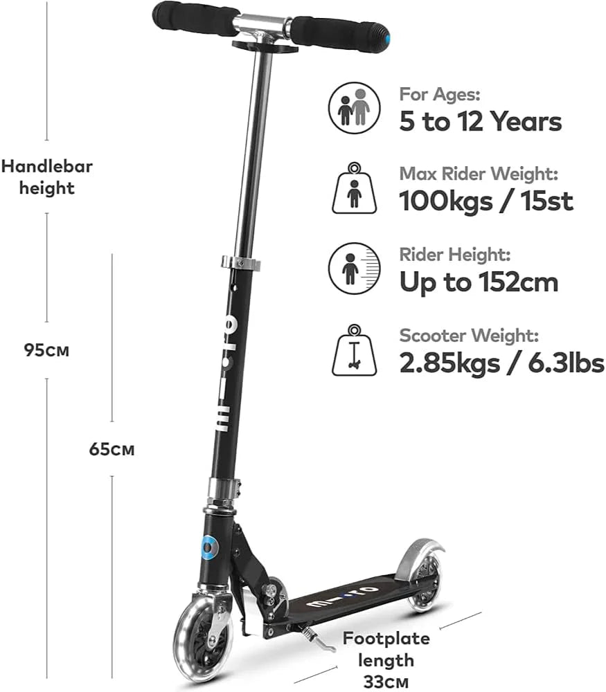 Micro Sprite Led Black kick scooter for kids — outdoor folding scooter available in Lebanon