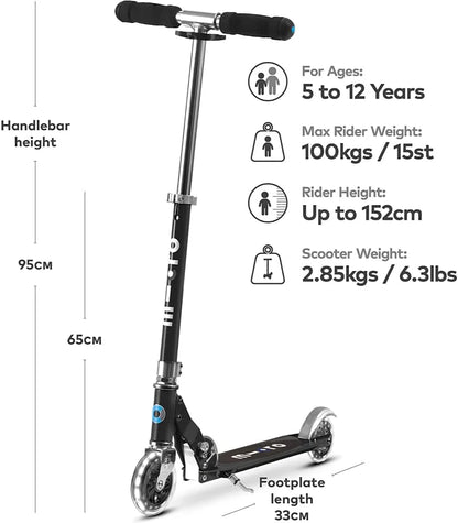 Micro Sprite Led Black kick scooter for kids — outdoor folding scooter available in Lebanon