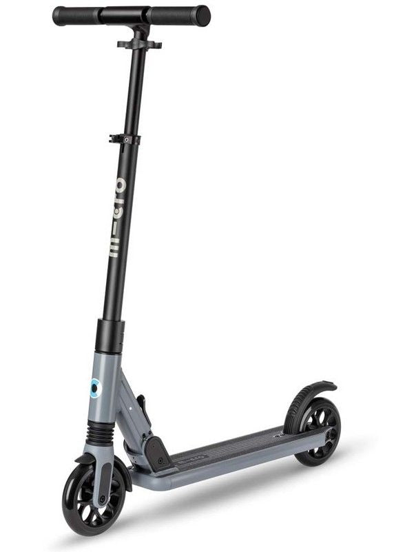 Dark gray suspension kick scooter with black handlebars and front wheel