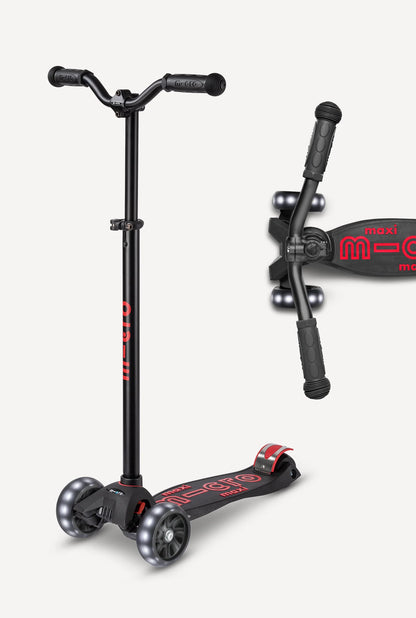 Black and red LED scooter with handlebar and four small wheels
