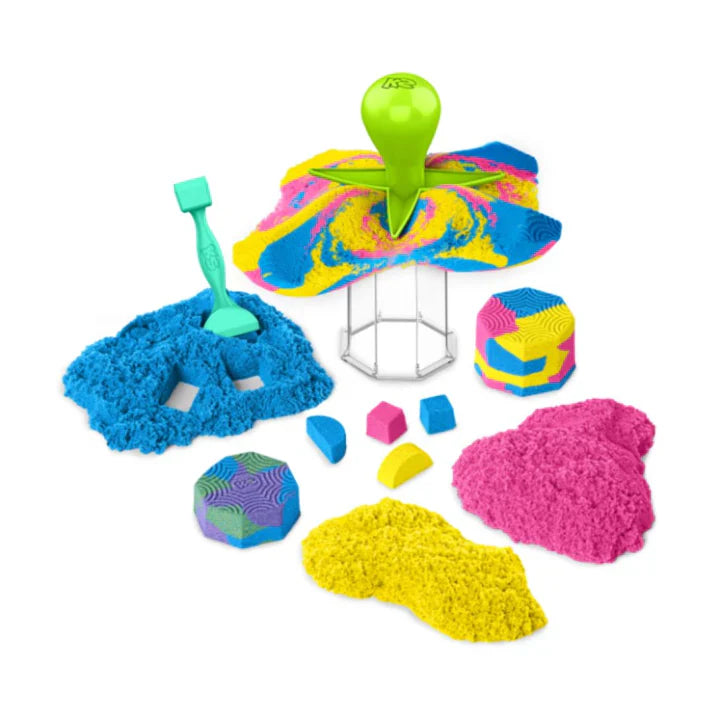 Kinetic Sand Squish N Create Playset, multicolor sand and shape molds.