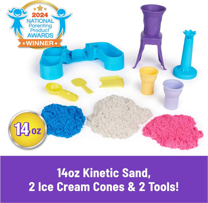 Kinetic Sand, Soft Serve Station, 14oz of Play Sand (Blue, Pink & White)