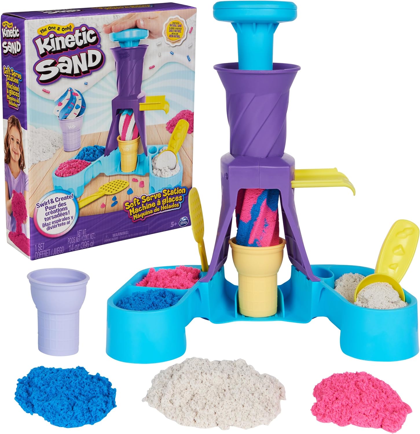 Ksand Kinetic Sand, Soft Serve Station, 14oz of Play Sand (Blue, Pink & White) - The Toy Store