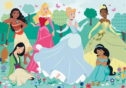 Princess-themed maxi jigsaw puzzle with assembled Disney character scene