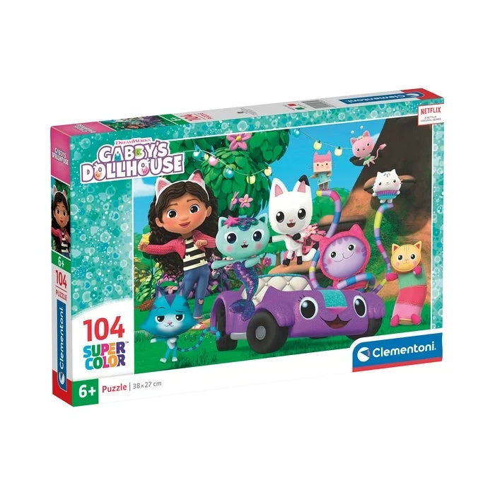 Children's 104-piece jigsaw puzzle box with Gabby's Dollhouse characters, Clementoni