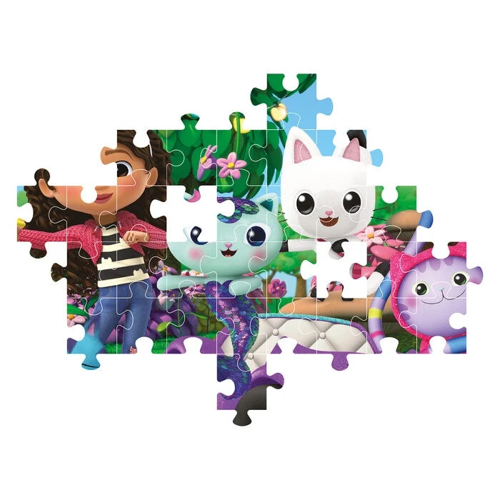 Kids' jigsaw puzzle with colorful cat characters, assembled puzzle pieces