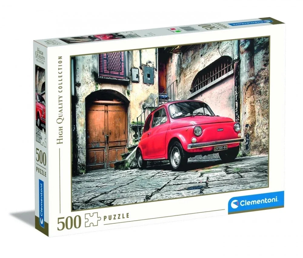 Clementoni 500-piece puzzle box with red Fiat 500 car artwork