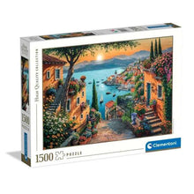1500-piece jigsaw puzzle box with harbor village artwork, Clementoni