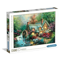 1500-piece jigsaw puzzle box showing cottage riverside artwork, Clementoni logo