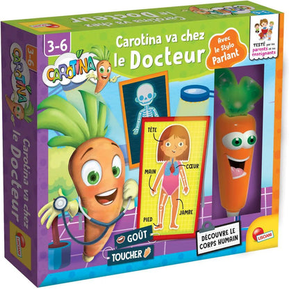 Educational doctor-themed French board game set with character figure and pieces, boxed, ages 3–6