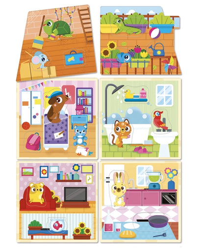 Montessori baby house activity tile set with multiple room scene cards