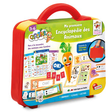 Kids animal encyclopedia book set in red carry case with handle and learning charts